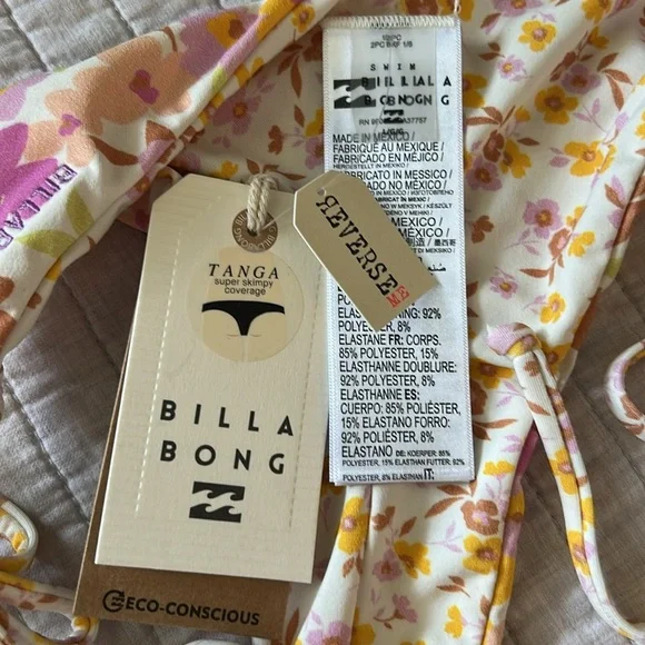 NWT Billabong Sungazers Reversible boho cottage floral tie Bikini Bottoms L​ - Picture 5 of 10